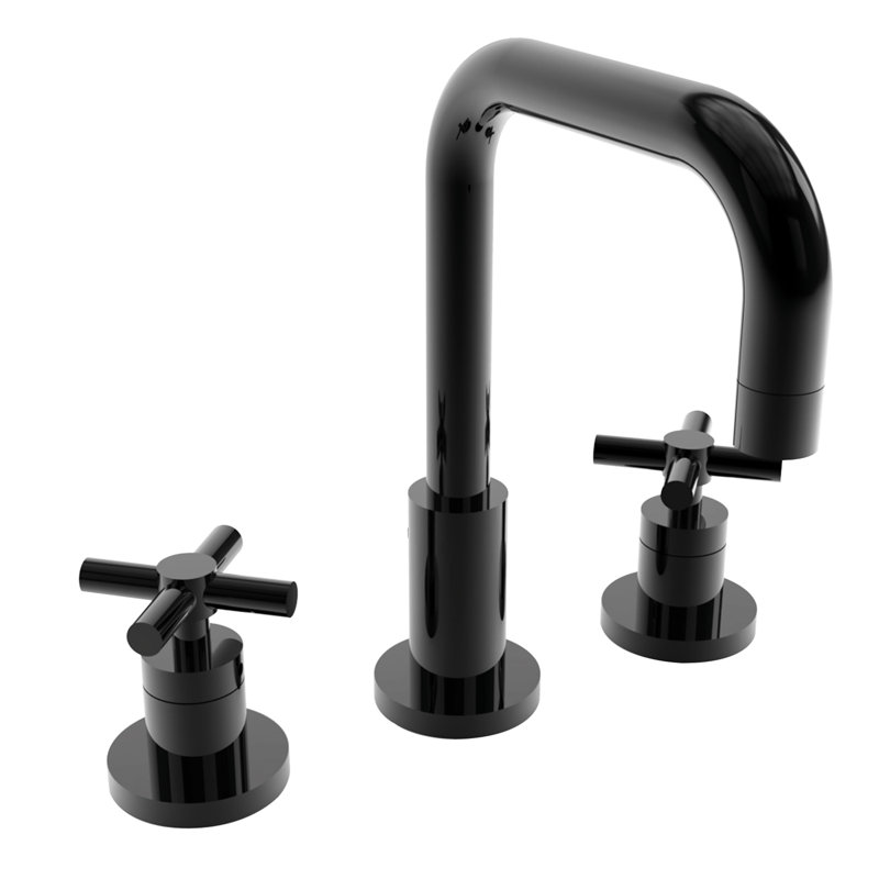 East Square Widespread Bathroom Faucet with Drain Assembly, Gloss Black