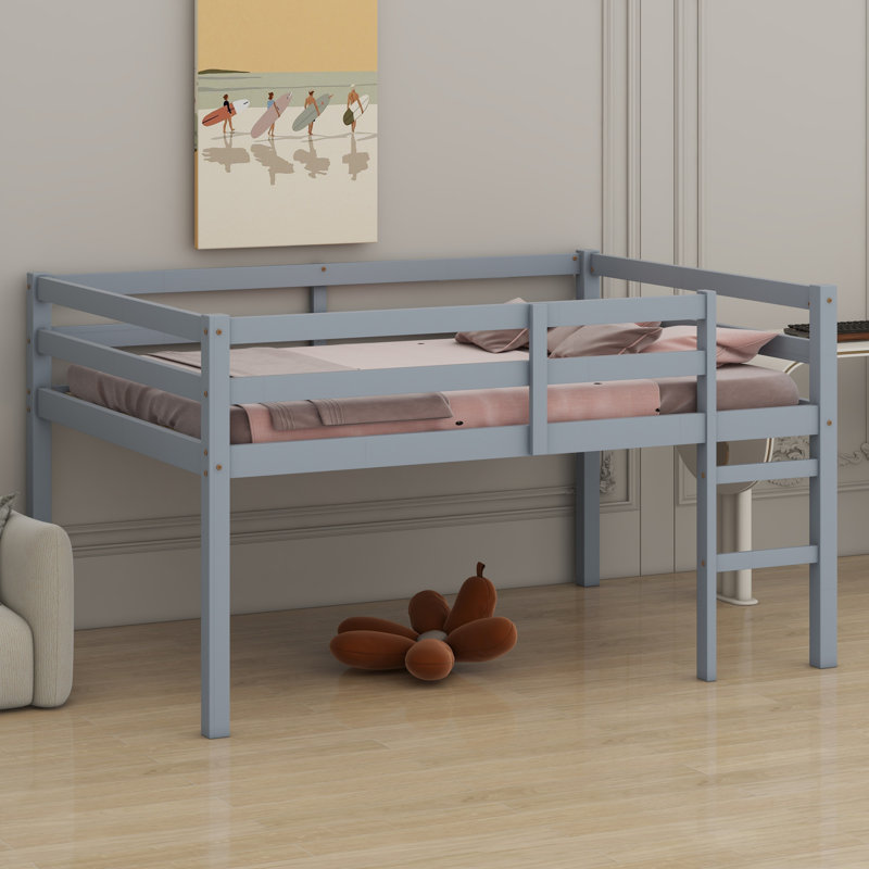 Lit mezzanine en bois avec échelle, Gris
