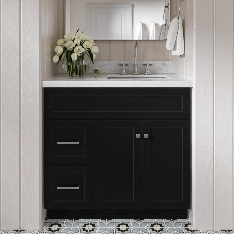 Hamlet 37'' Single Bathroom Vanity with Carrara Marble Top, Black