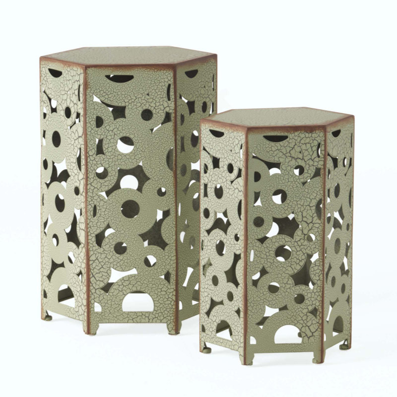 Patio Intricate Carved Accent Table - Metal Side Table, Multi-Functional End Table for Outdoor, Living Room, Bedroom & Entryway Decor