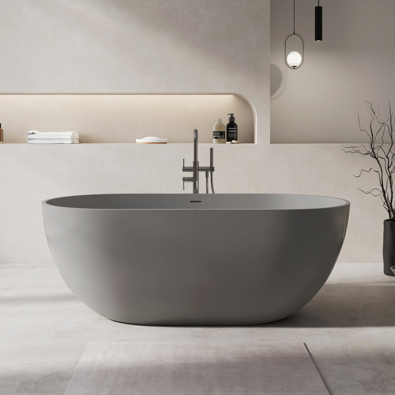 Fslefay 59''x 30'' Freestanding Bathtub Solid Surface Deep Soaking Tubs, Dark Gray