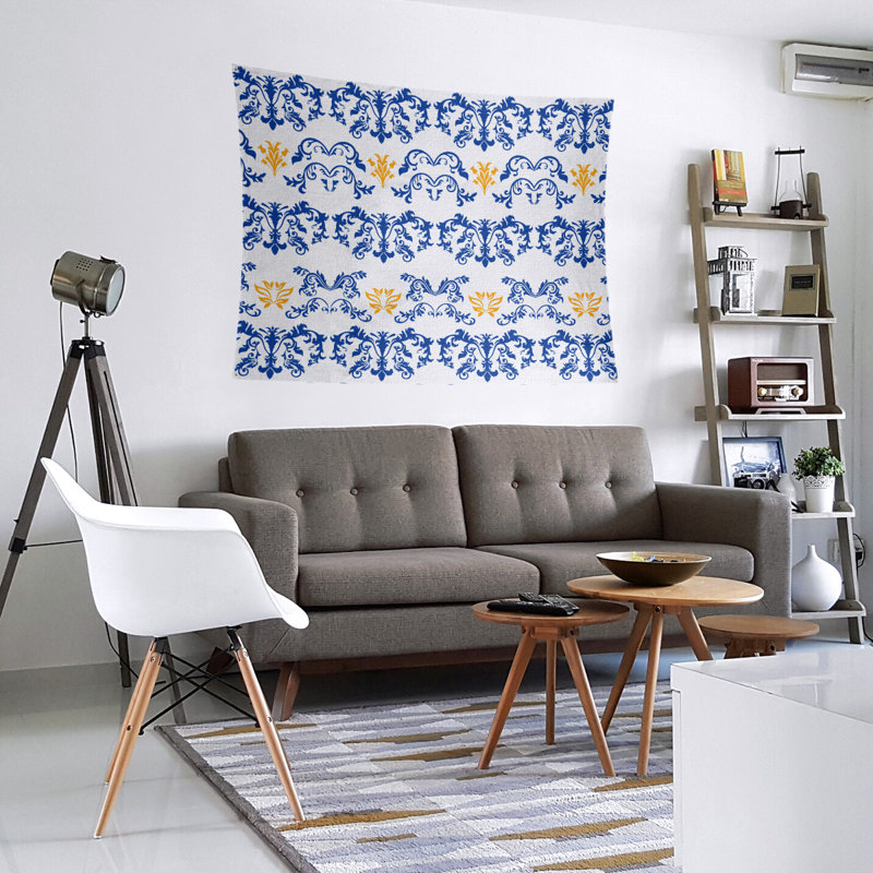 Tapisserie baroque microfibre Football LA, H 27,5 po x l 37,5 po, Blanc / bleu marine / or