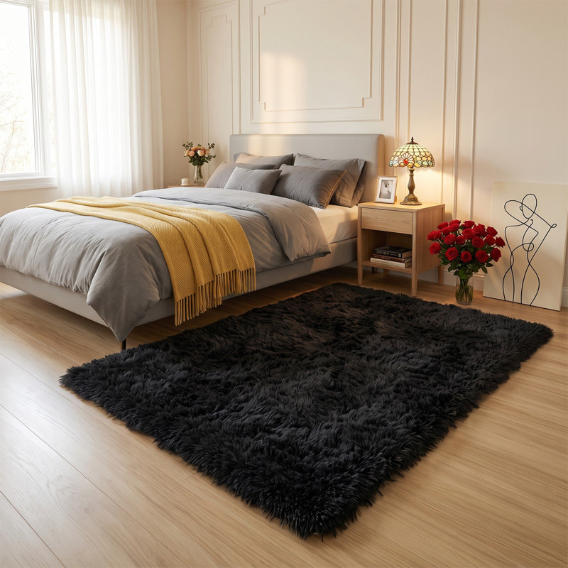 Deep Pile Fluffy Shaggy Area Rug for Indoor Use , black, 120*160cm