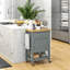 Chariot de cuisine utilitaire HOMcom, îlot de cuisine roulant avec plateau en bois d'hévéa lisse, surface de bloc de boucher étroite sur roulettes avec tiroir de rangement et armoire, gris