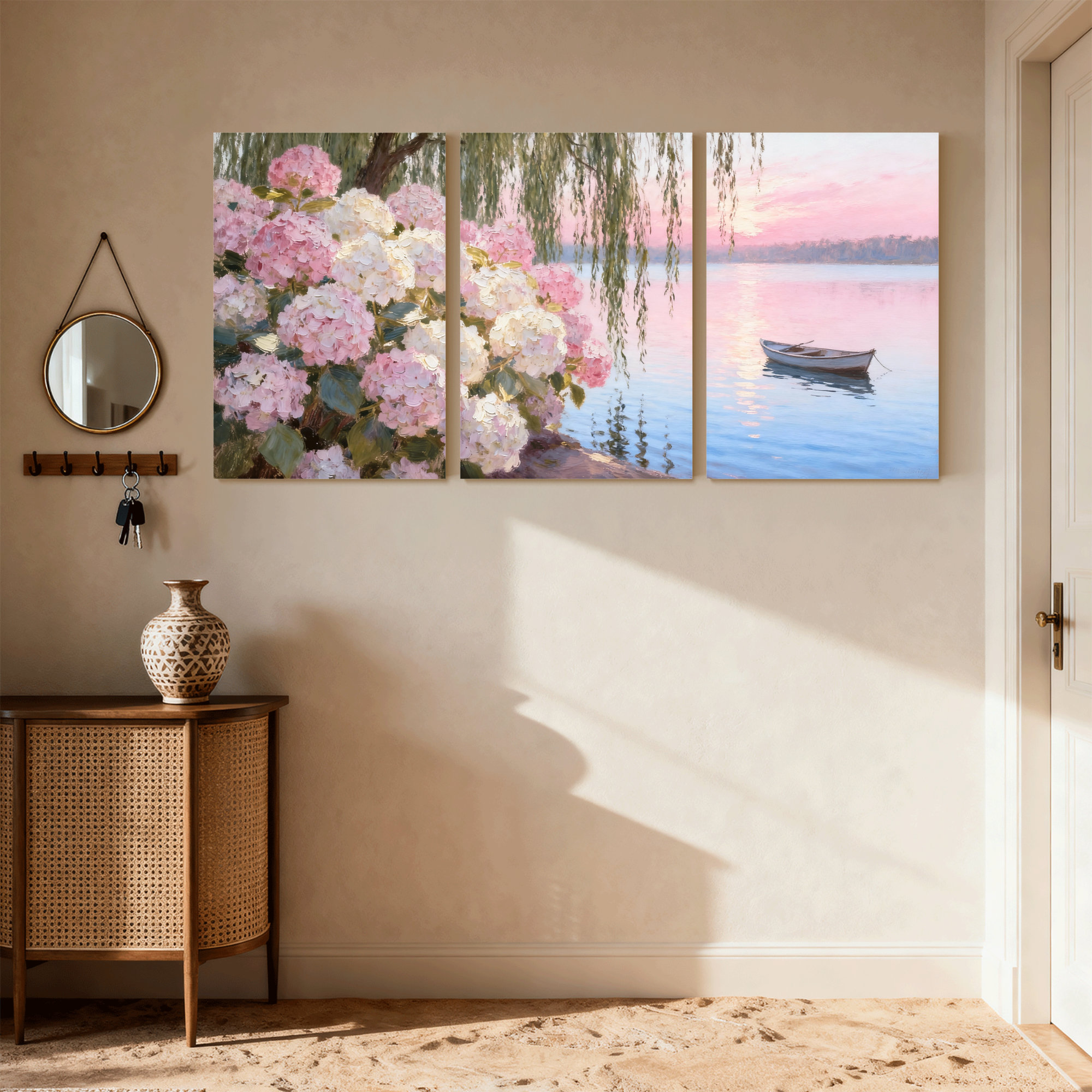 Winston Porter hydrangea Pink Flowers Lake Boat Sunset Reflections ...