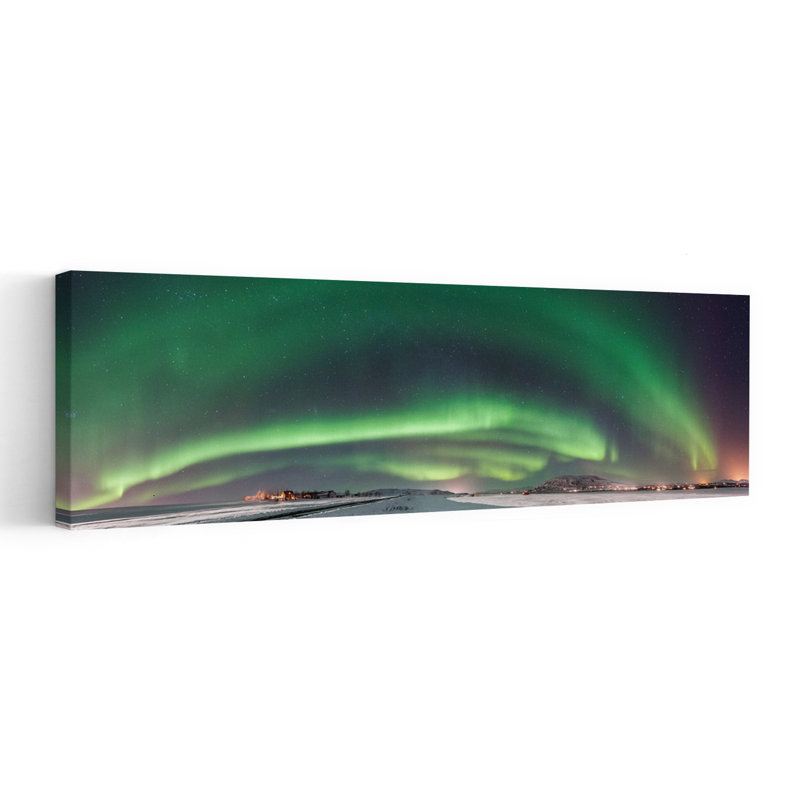 «Northern Lights Winter Peaceful Serene Vibrant Landscape Nature», art mural, H 16 po x l 48 po