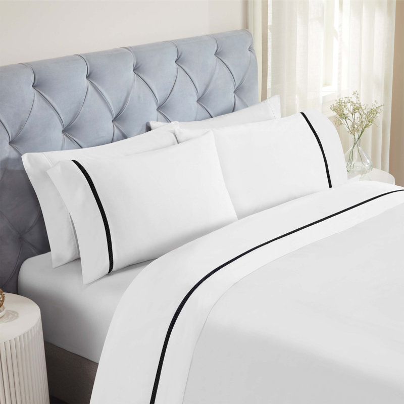 Riverton Cotton Cross-Stitch Embroidered Deep Pocket Bed Sheet Set by Superior, Queen Sheet Set with 2 Pillowcases