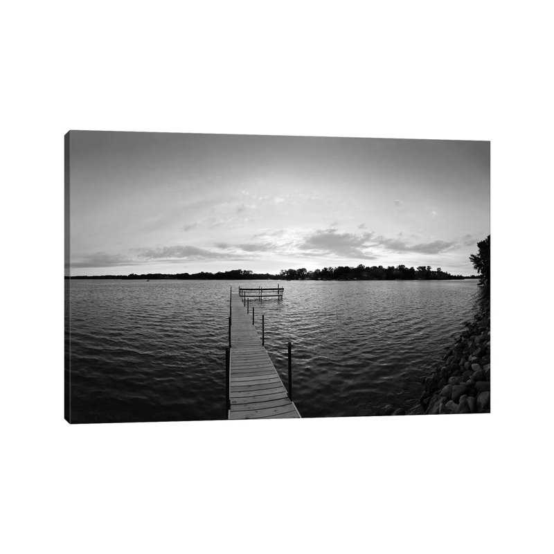 Pier In Lake Minnetonka, Minnesota, USA (Black And White) by Panoramic Images - Wrapped Canvas Print