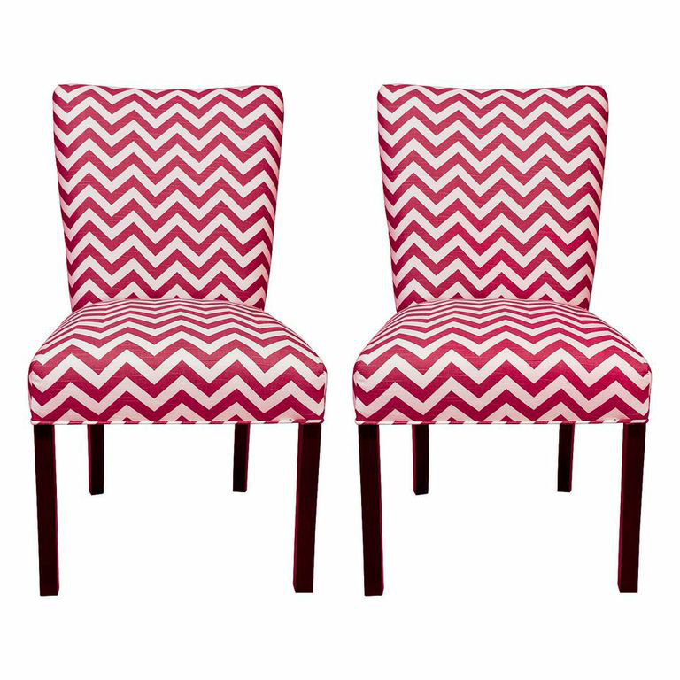 21'' H Upholstered Dining Chair, Zig Zag Lipstick / White