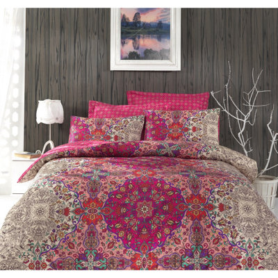 Ensemble de housse de couette 100% coton 3 pièces fuchsia / gris / rouge Sundown