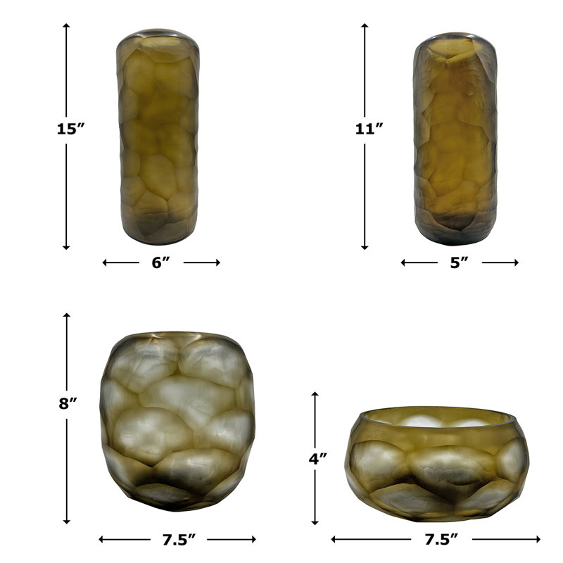 Ensemble de 4 vases décoratifs en verre faits à la main