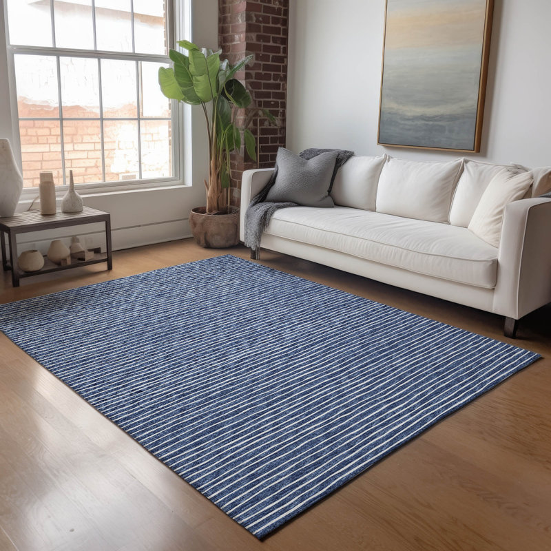 Premium Machine Washable Vaseem AMF138 Navy Rug, Rectangle 9' x 12'