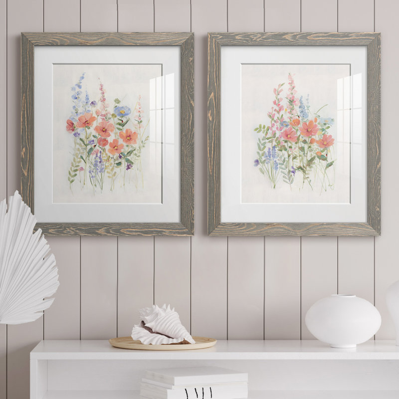 «Sweet Summer Picks I», ensemble de 2 reproductions d'art, H 24 po x l 36 po x P 1,5 po, Cadre en papier gris, Blanc
