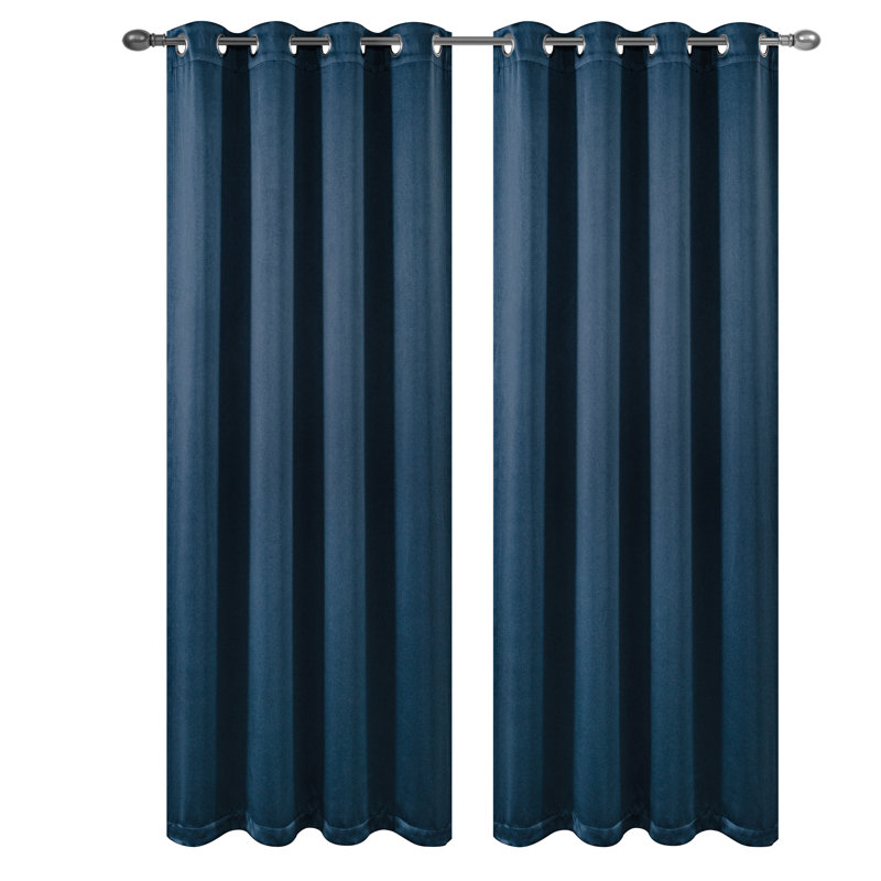 Solid Color 100% Blackout Grommet Curtain Panels (Set of 2), Navy, 52" W x 63" L