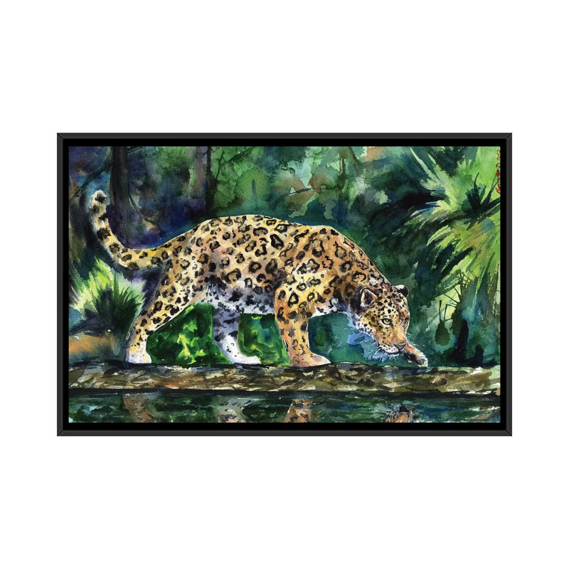 «Leopard Print» par George Dyachencko - reproduction sur toile, H 18 po x l 26 po x P 1,5 po, Toile avec cadre noir