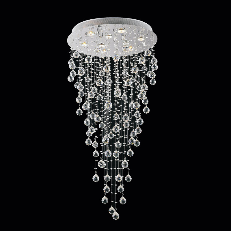 9 Light 24-Inch Crystal Flush Mount Ceiling Light in Chrome Finish – Perfect for Dining Room, Living Room, Bedroom, Foyer, and Hallway