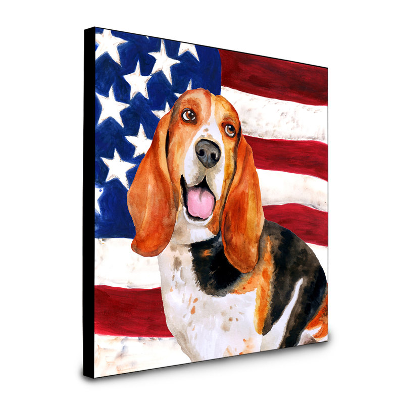 Panneau mural patriotique art Double Down, Basset hound