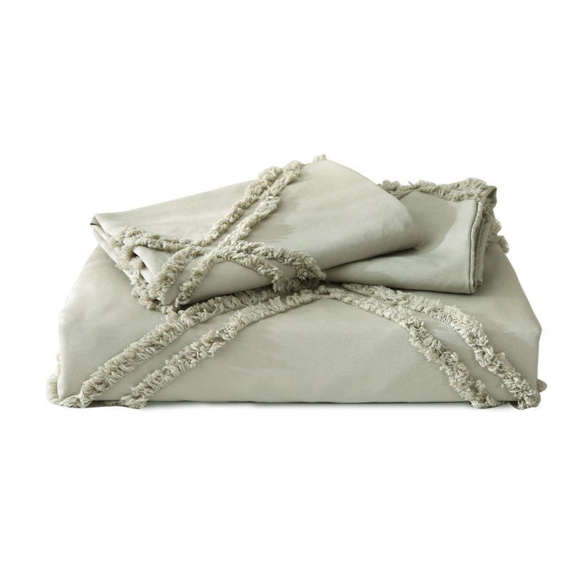 Solayne Boho Tufted Duvet Cover Set – Textured Geometric Pattern, Corner Ties & Zipper Closure, Full Duvet Cover + 2 Shams