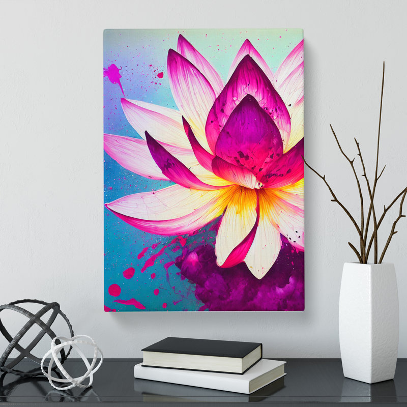 Lotus Flower Splatter - Wrapped Canvas, 50cm H x 35cm W x 3cm D