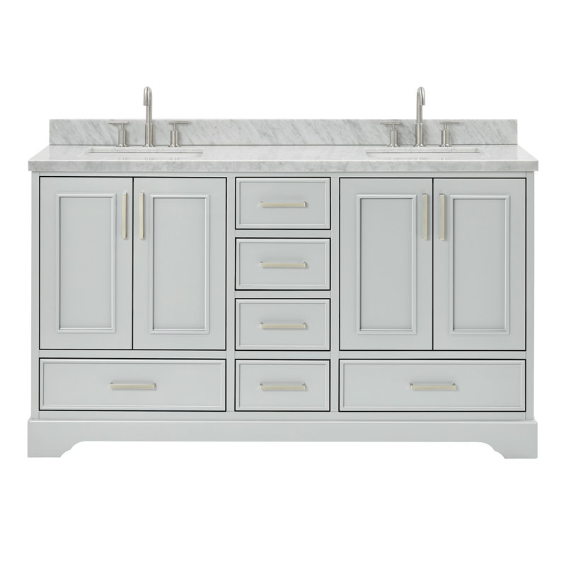 61'' Double Bathroom Vanity with Carrara Marble Top, Gray