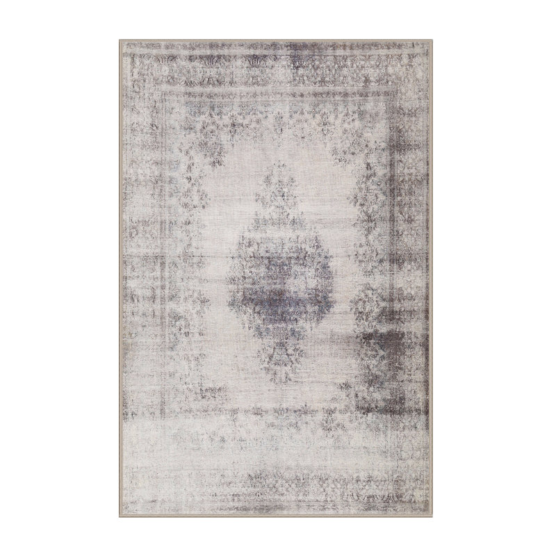 Laine tissée à la machine de style oriental/polyester beige/Tapis décoratif gris, Rectangle 5 pi x 7 pi