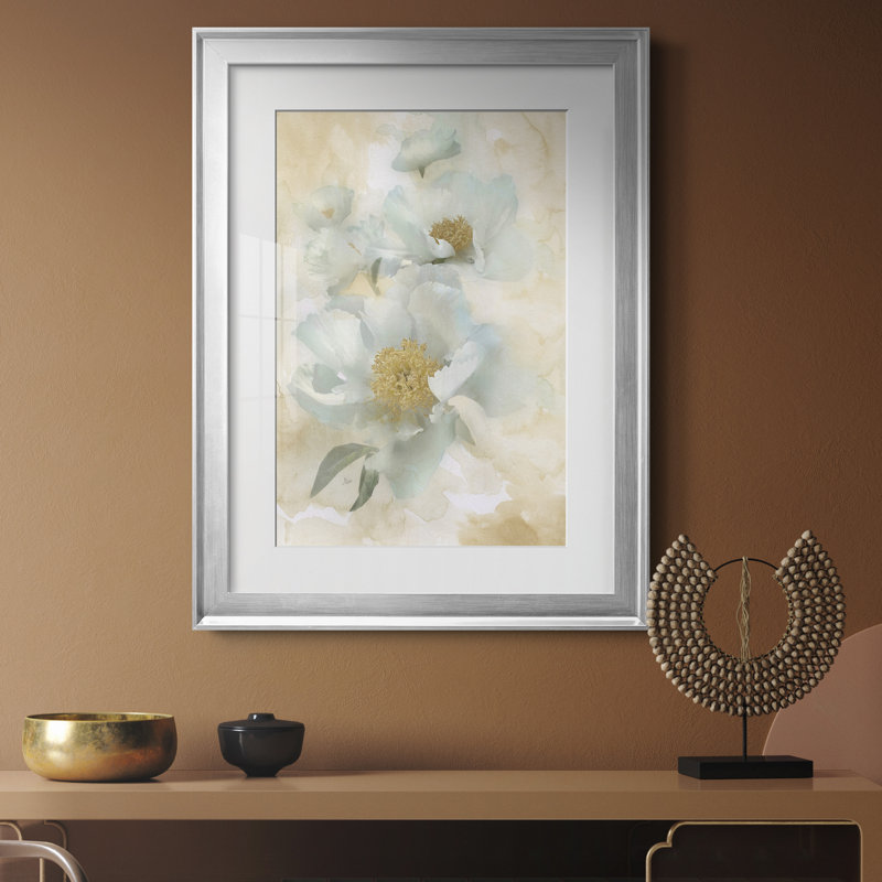" Soft Peonies II ", 24" H x 18" W x 1.5" D, Silver Framed