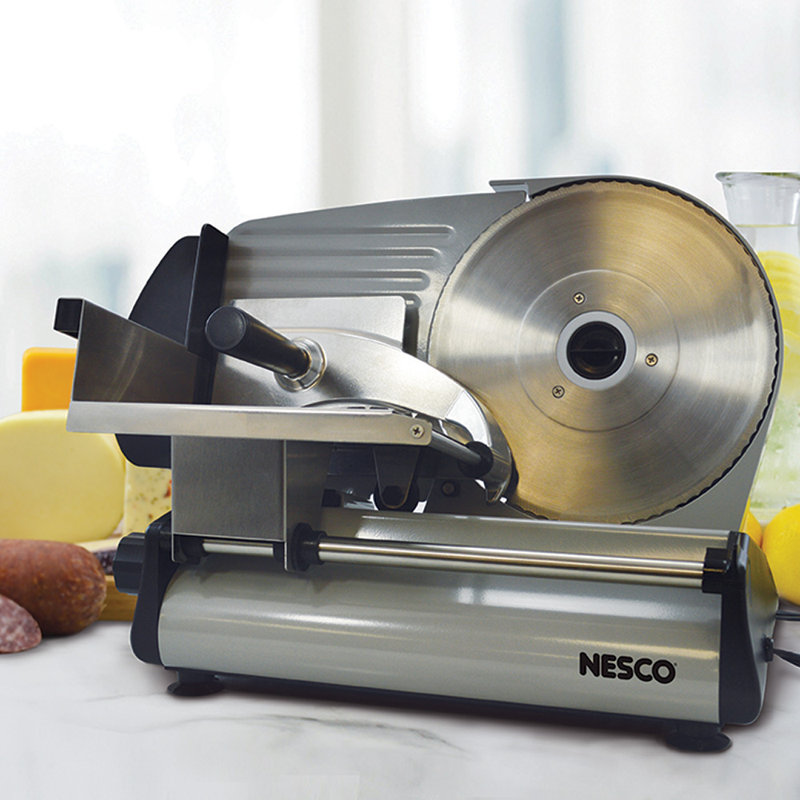 Nesco 8.7" Silver Die-Cast Aluminum Food Slicer with Blade Guard