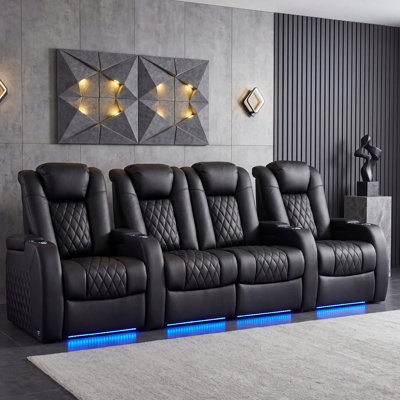 Upholstered Home Theater Seating with Cup Holder