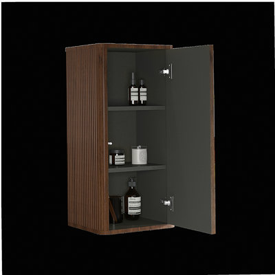 Striped Walnut Bathroom Floating Side Cabinet, Wall-mounted Storage Cabinet for Small Spaces, Pre-assembled