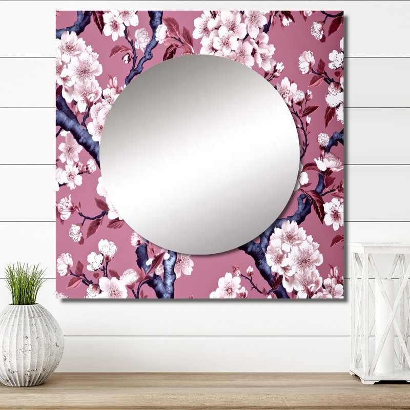 Cherry Blossum Flower Whispers I - miroir carré floral pour décoration murale, 29 po x 29 po