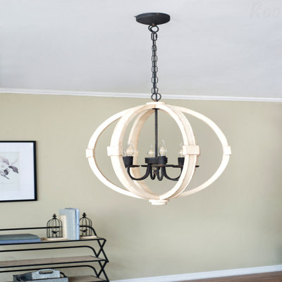 Lustre - luminaire suspendu en bois 6 lumières, chaîne réglable