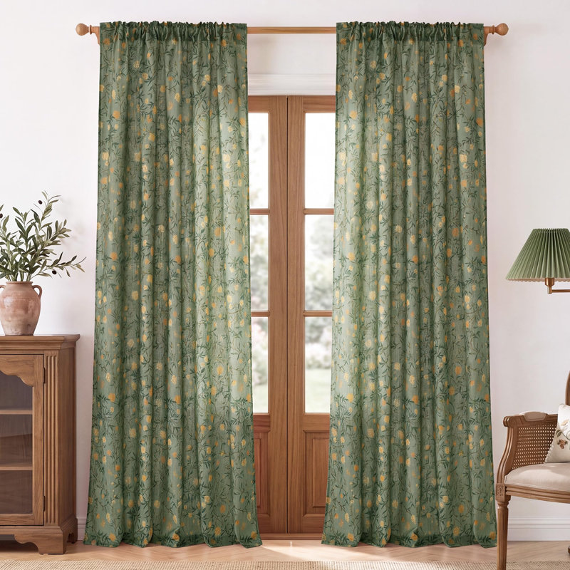 Rideaux à motifs floraux papillons vert sauge, 2 panneaux de 213 cm (84 pouces) pour salon et chambre à coucher