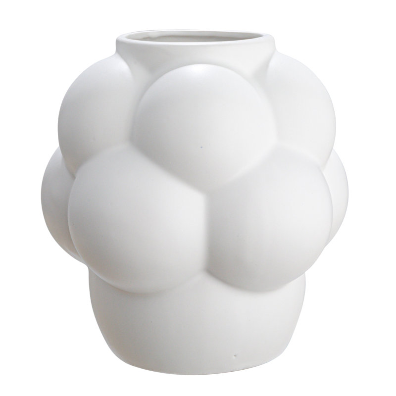 Bulbous Stoneware Vase with Raised Dots and Matte Finish, White