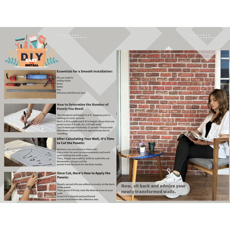 Sandstone 3D Brick Effect Styrofoam Wall Panels, 40x20 inch, 9 Piece Set