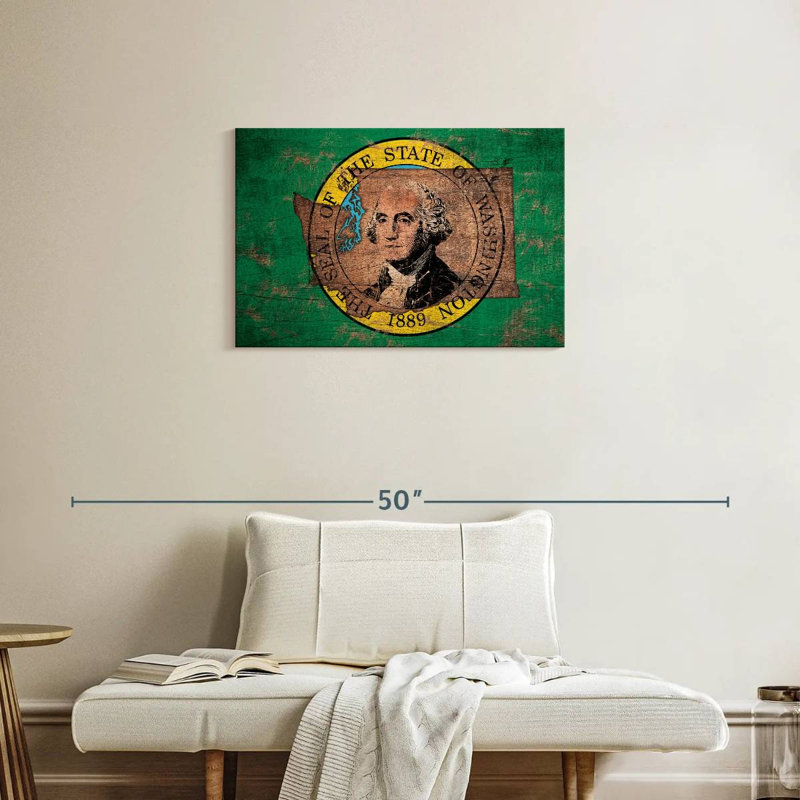 Carte de l'État de Borges sur le drapeau de Washington, H 20 po x l 30 po