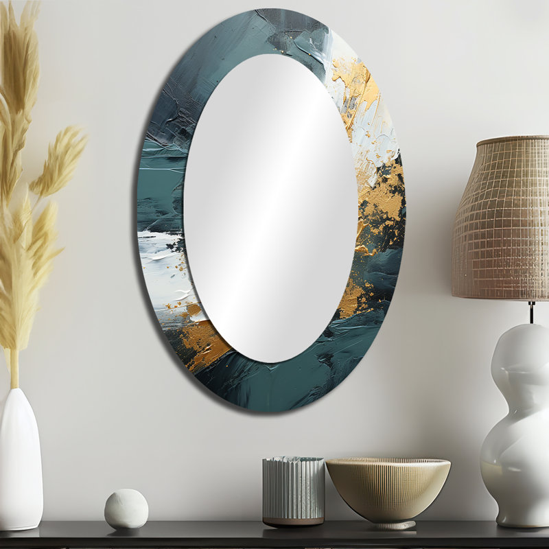 Miroir mural ovale doré et vert, 36 po x 24 po
