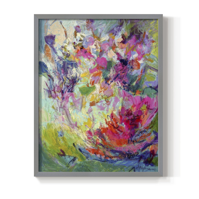 Bold Flourish III Framed Print - Solid Wood, Gray, 11" H x 9" W