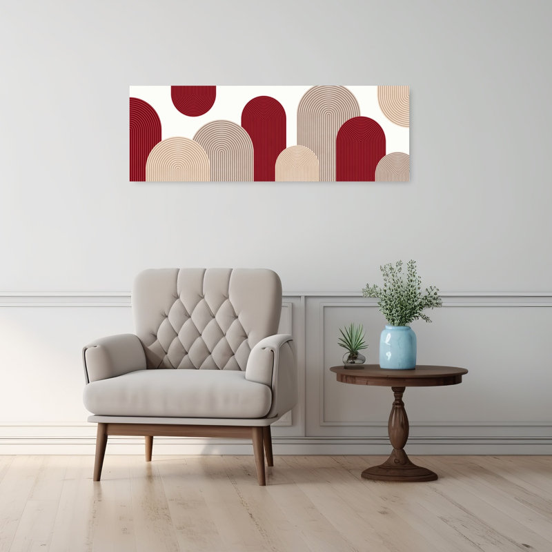 Art mural contemporain contemporain abstrait à arches concentriques modernes, H 12 po x l 36 po
