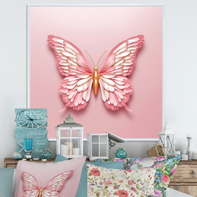 Décoration murale papillon rose et or III