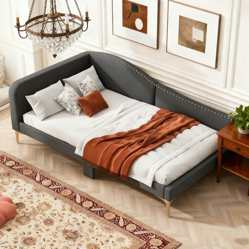 Upholstered Daybed with Headboard and Armrest, Twin, Gray