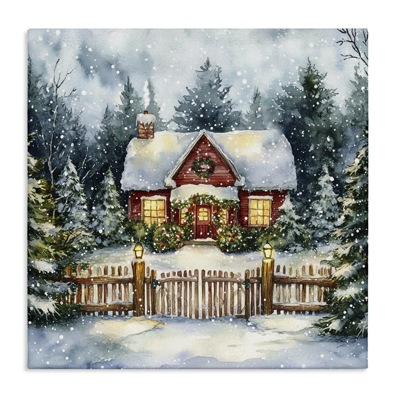 «Scenic Winter Cottage», art mural sur toile par Michael McKinney, H 30 po x l 30 po