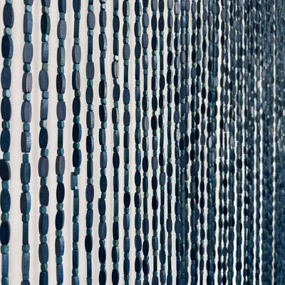 52 Strands 36" x 79" Blue Wood and Bamboo Beaded Curtain for Doorway Room Divider,Bamboo and Wooden Doorway Beads-Boho Bohemian Curtain (Blue)