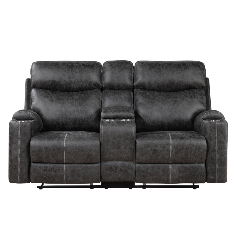 Causeuse inclinable manuelle en microfibre Hirah avec fonction porte-gobelet et port USB intégré