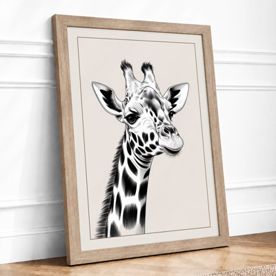 Giraffe in Ink Japandi - Framed Print