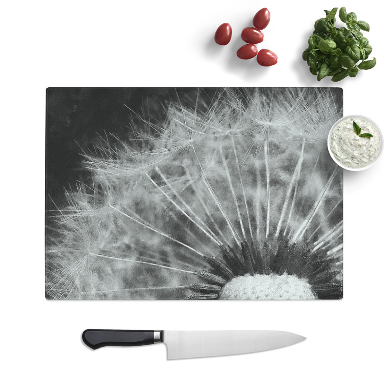Tempered Glass Dandelion Seed Sketch Chopping Board, 20 cm x 28.5 cm