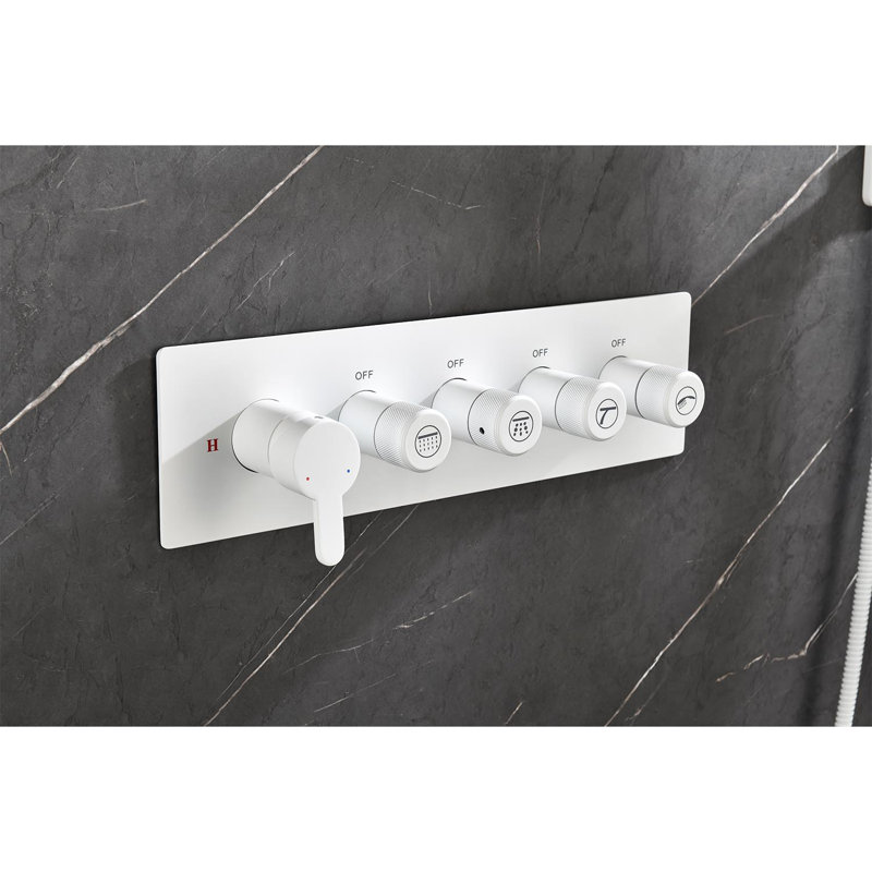 Système de douche murale à pluie et cascade avec douchette et jets pour le corps, Blanc