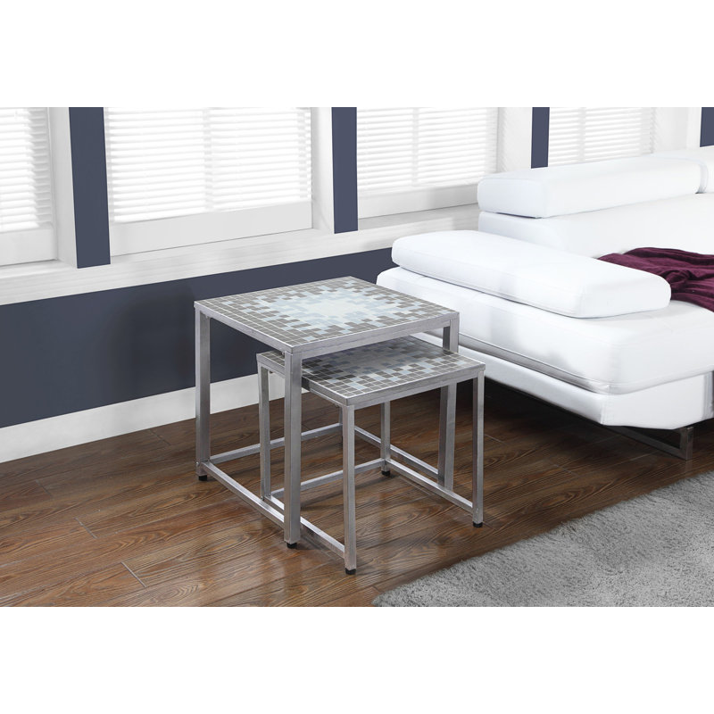 Ensemble de 2 tables gigognes Balmoral, côté, bout, métal, décor, salon, chambre à coucher, métal, carrelage, Gris / Argent