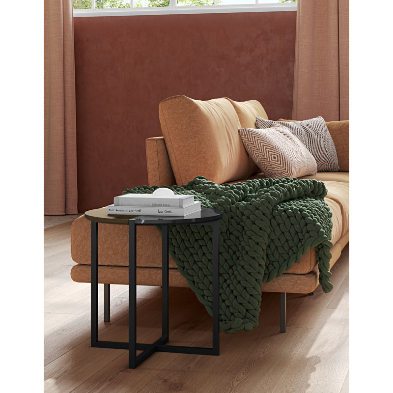 Shirish Cross Legs End Table, Walnut Veneer/Black