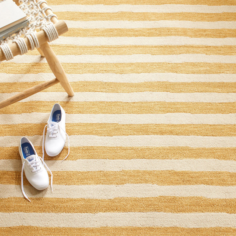 Silas Stripe Gold Hand Micro Hooked Wool Rug, Rectangle 5' x 8'