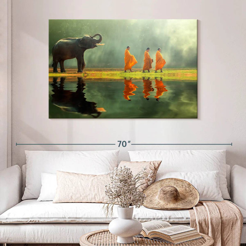 Adella Elephant And Monks, 32" H x 48" W